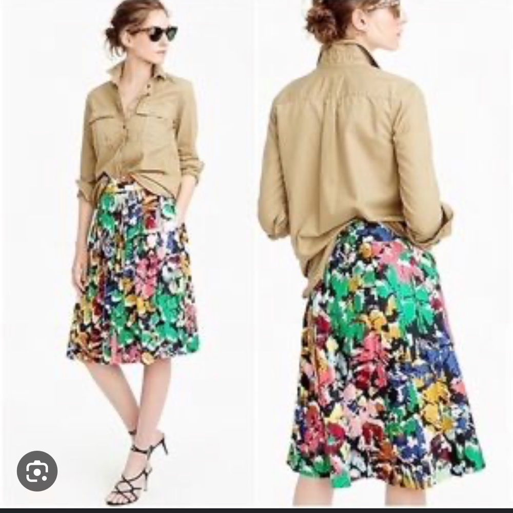 J Crew Size 14 Silk Double Pleated Watercolor Print skirt